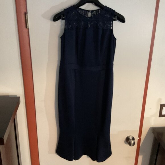 New York & Company Navy Blue Lace Crochet Ruffle Dress | Sleeveless | Size M - Picture 2 of 4